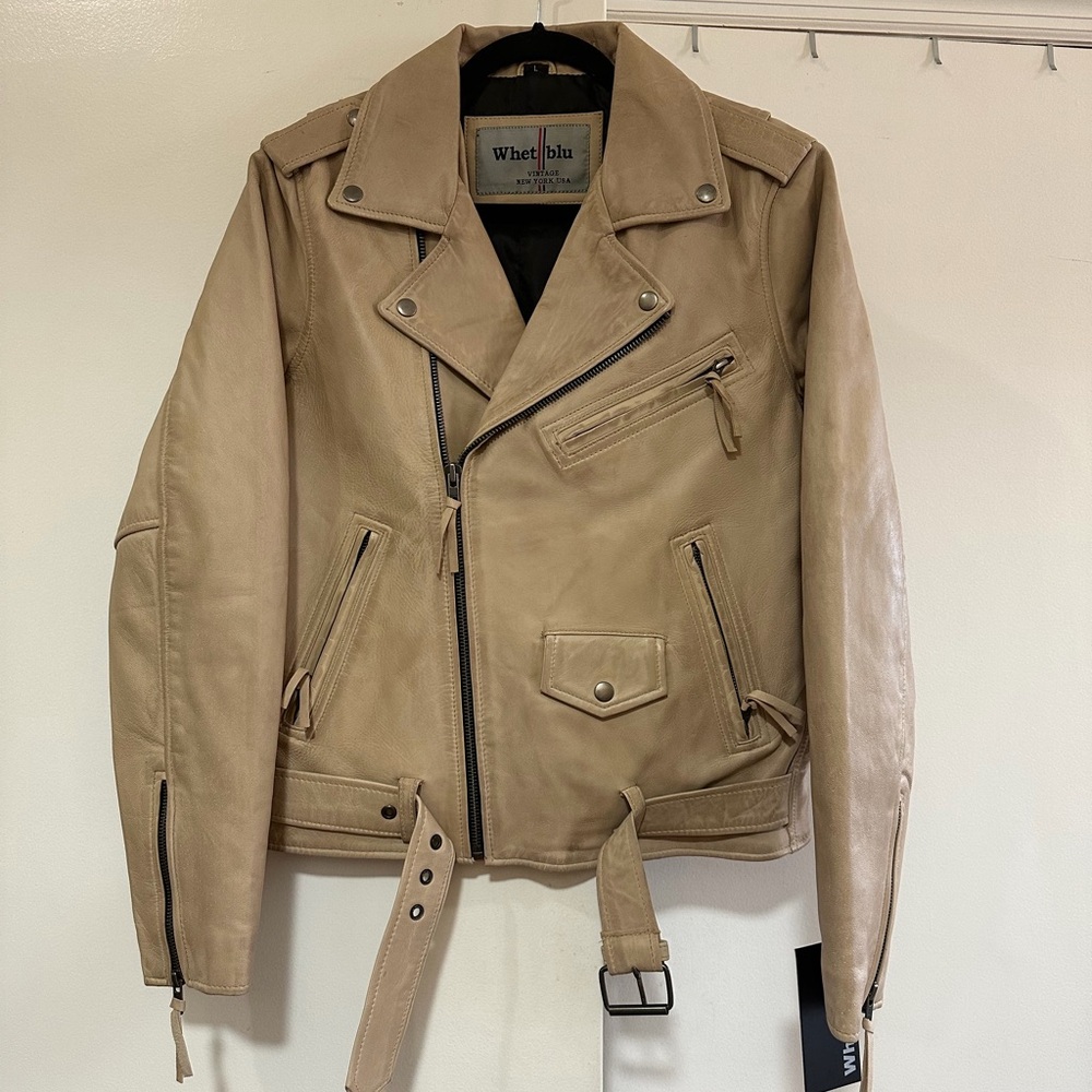Distressed Beige Leather Jacket - Picture 2 of 5